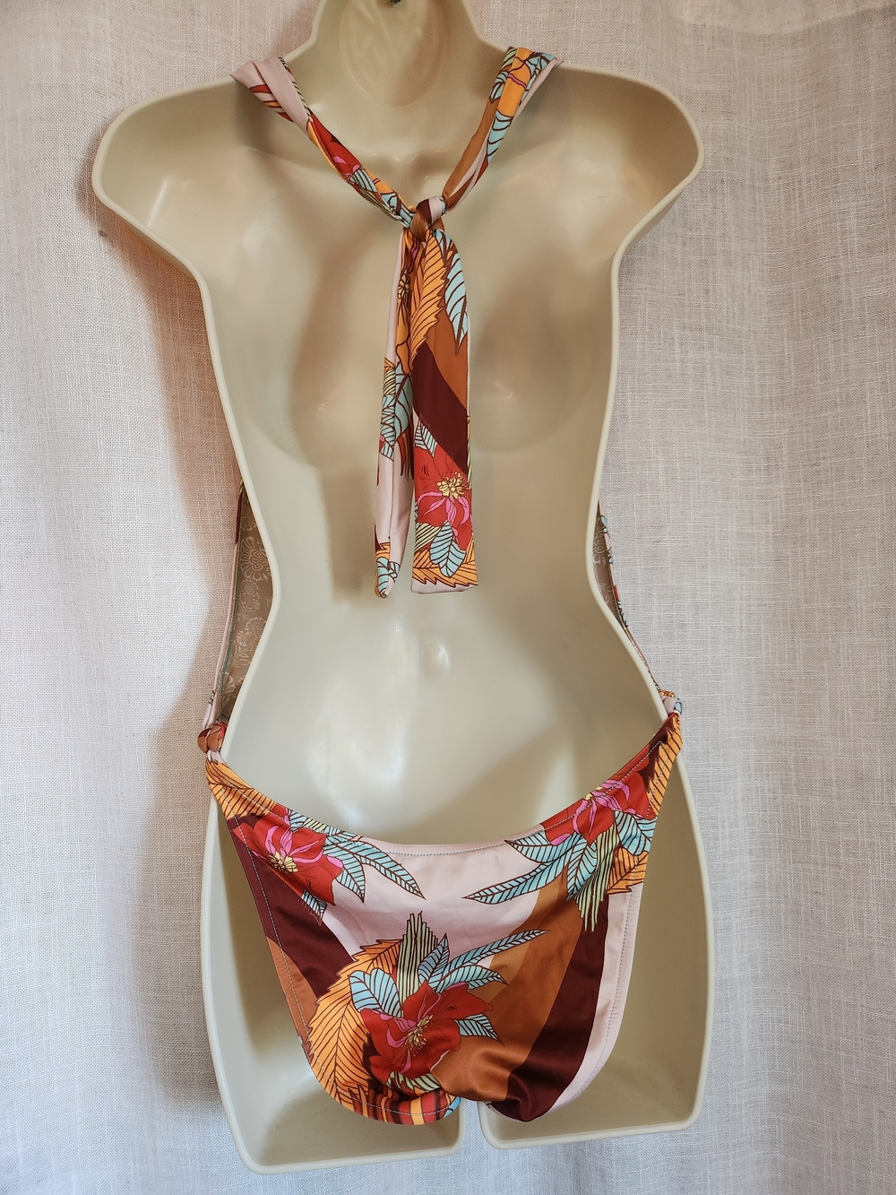 Free People Tropical Halter One-Piece Swimsuit - Cream, Orange, Red, Teal - Picture 4 of 9